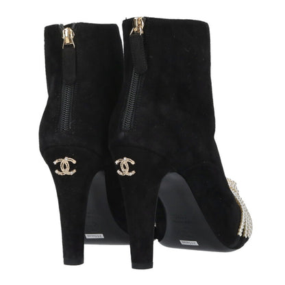 Chanel 20A Pearl Embellished Suede Back-Zip Boots Size 38.5