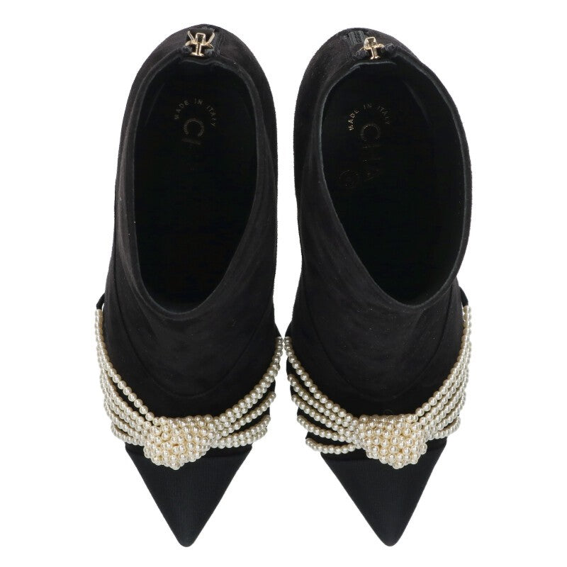 Chanel 20A Pearl Embellished Suede Back-Zip Boots Size 38.5