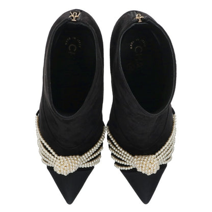 Chanel 20A Pearl Embellished Suede Back-Zip Boots Size 38.5