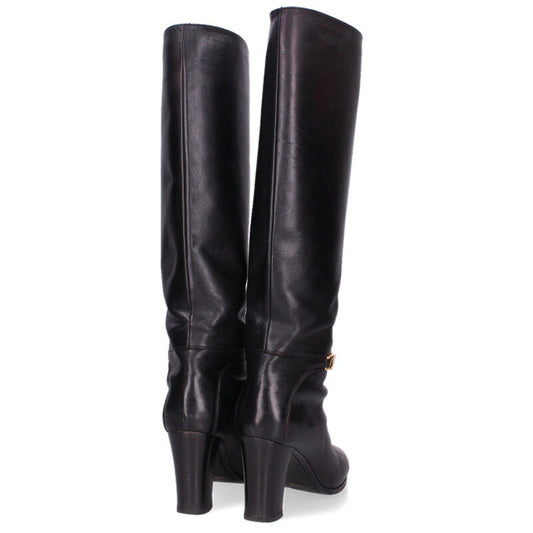 Celine Triomphe Leather Long Boots Black Size 35