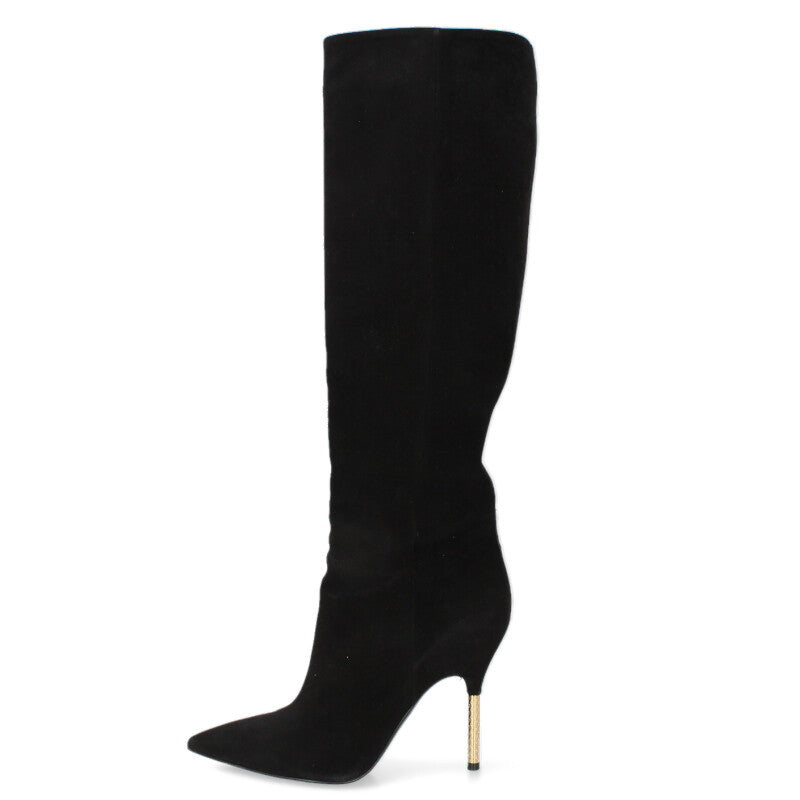 Louis Vuitton Suede Long Heeled Boots Black & Gold Size 37