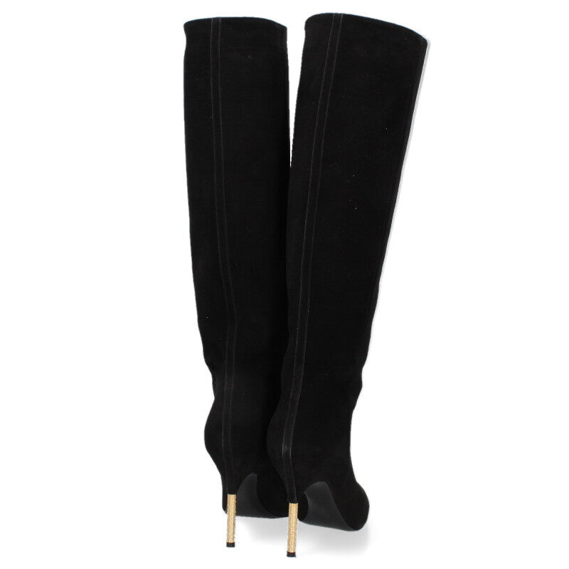 Louis Vuitton Suede Long Heeled Boots Black & Gold Size 37