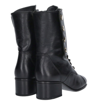 Chanel Coco Mark Side Snap Boots Black & Gold Size 38.5