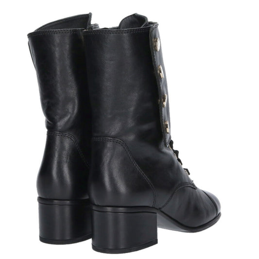 Chanel Coco Mark Side Snap Boots Black & Gold Size 38.5