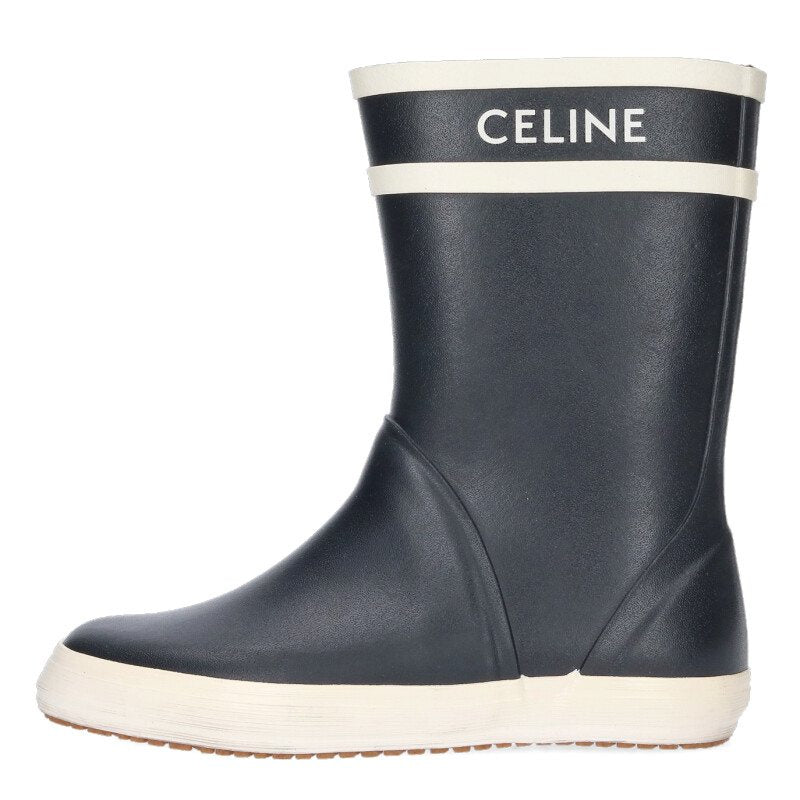 Celine Logo Rubber Rain Boots Black White Size 37
