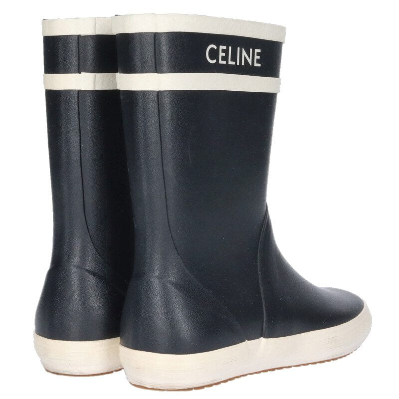 Celine Logo Rubber Rain Boots Black White Size 37