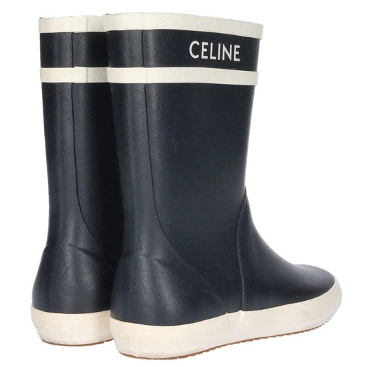 Celine Logo Rubber Rain Boots Black White Size 37