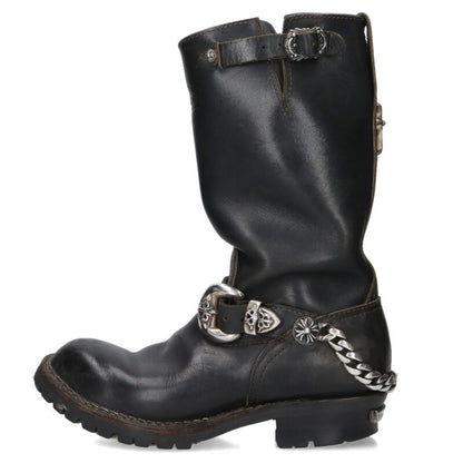 Chrome Hearts Boss Link Chain Boots Black Silver Size 7.5D