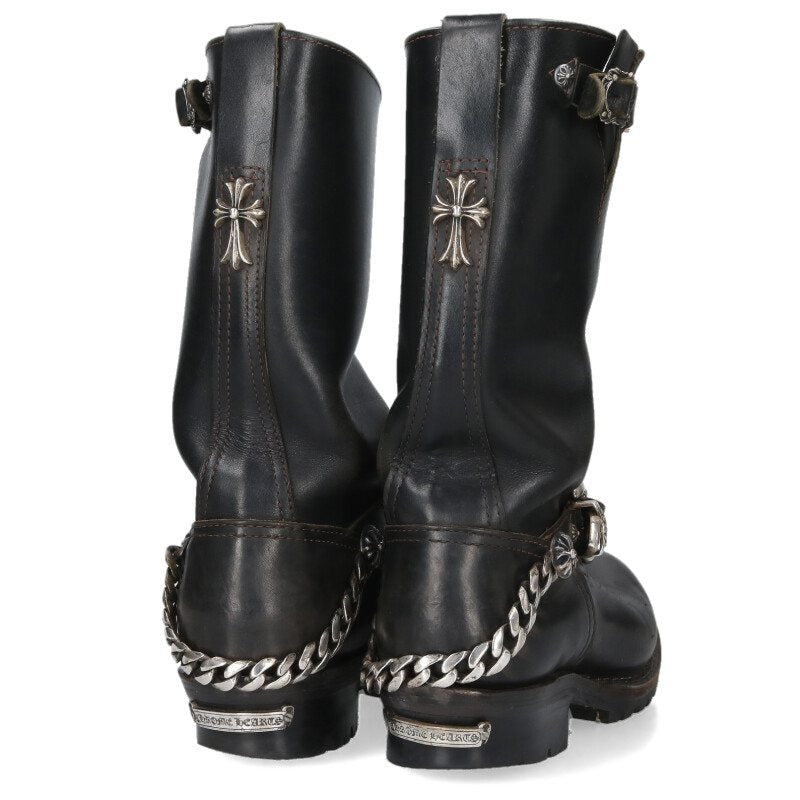 Chrome Hearts Boss Link Chain Boots Black Silver Size 7.5D
