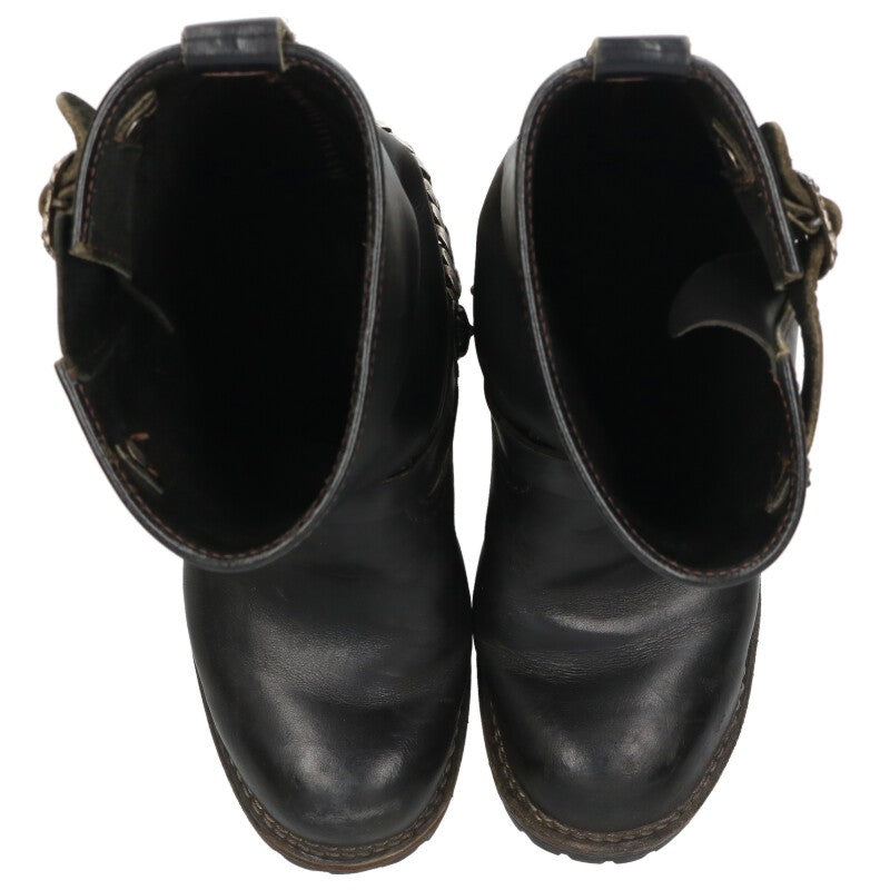 Chrome Hearts Boss Link Chain Boots Black Silver Size 7.5D