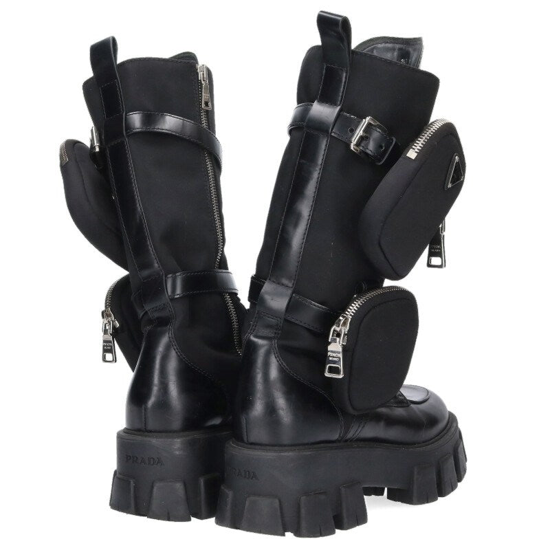 Prada Black Monolith Long Boots with Pouch Size 38.5