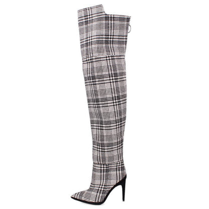 Off-White Black & White Houndstooth Knee-High Boots Size 36