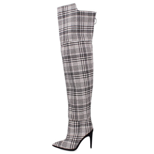 Off-White Black & White Houndstooth Knee-High Boots Size 36