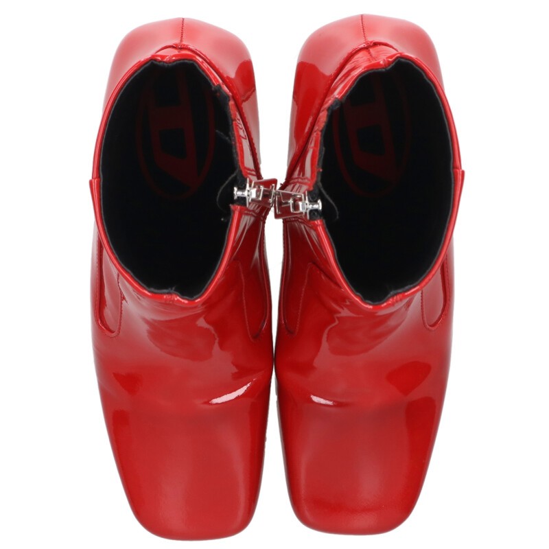 Diesel Red Square Toe Patent Heel Boots Size 36