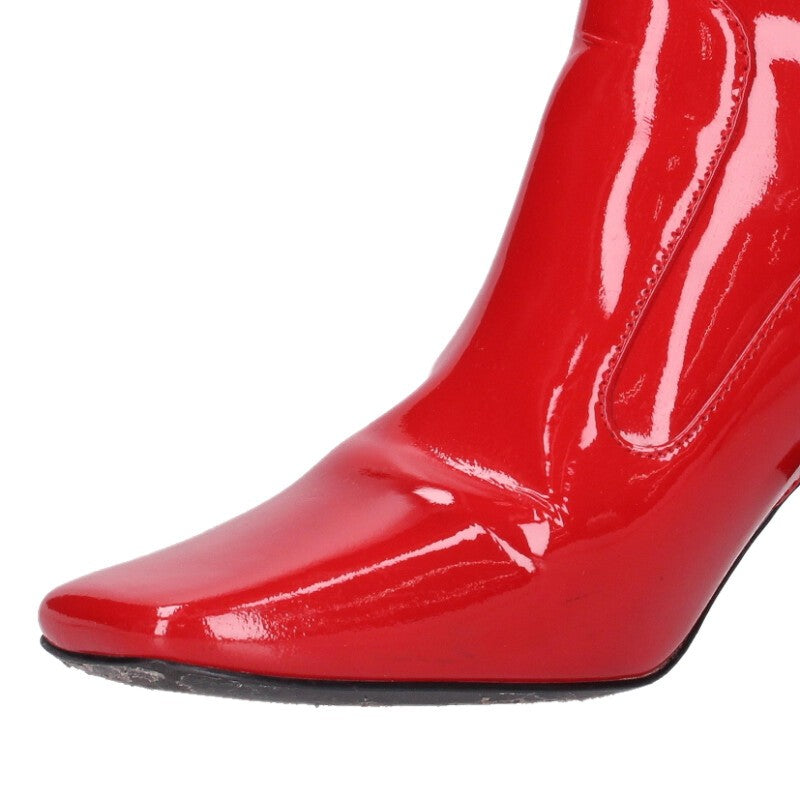 Diesel Red Square Toe Patent Heel Boots Size 36