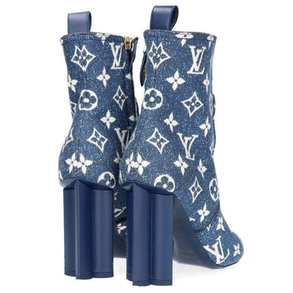 Louis Vuitton Blue Monogram Ankle Boots Size 35.5