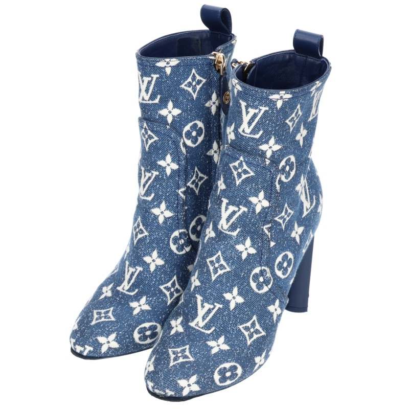 Louis Vuitton Blue Monogram Ankle Boots Size 35.5