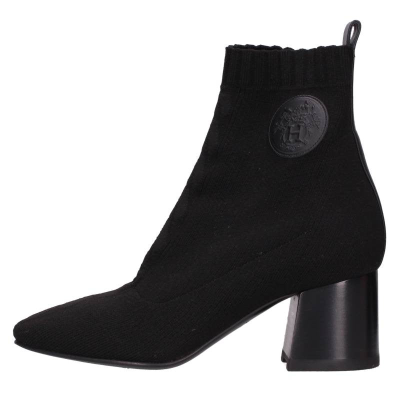Hermes Volver Black Knit Leather Trim Short Boots Size 35.5