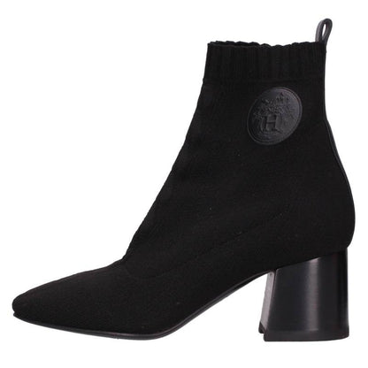 Hermes Volver Black Knit Leather Trim Short Boots Size 35.5