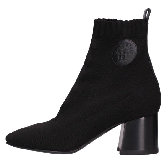 Hermes Volver Black Knit Leather Trim Short Boots Size 35.5