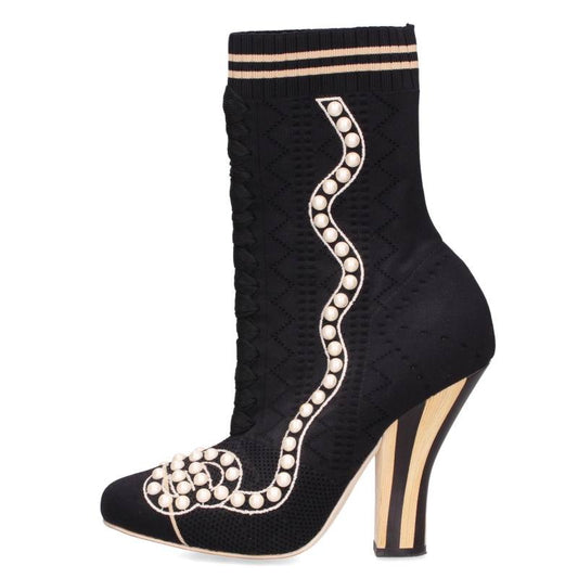 Fendi Rococo Pearl Sock Heel Boots Navy Size 38