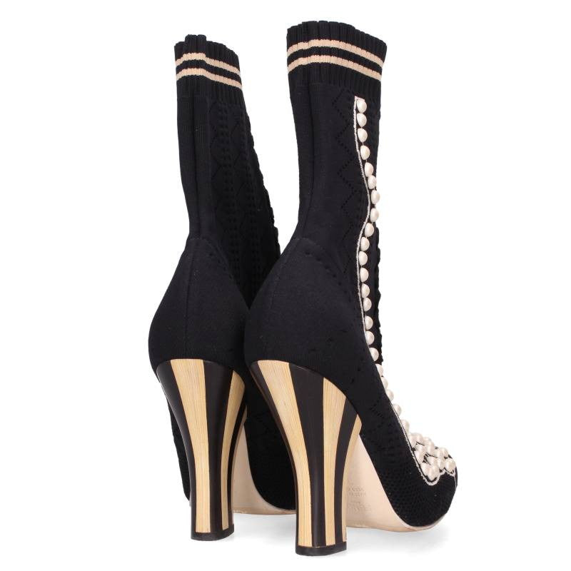 Fendi Rococo Pearl Sock Heel Boots Navy Size 38