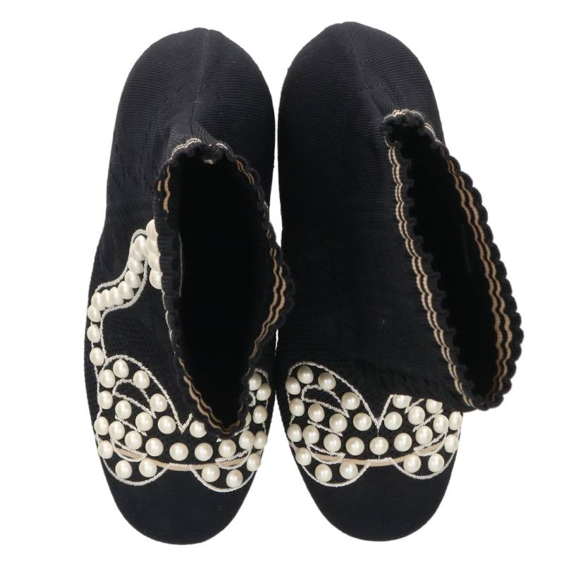 Fendi Rococo Pearl Sock Heel Boots Navy Size 38