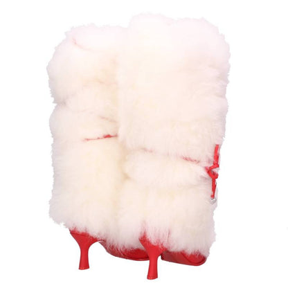 Ambush Design White & Red Fur Stiletto Heel Boots Size US7