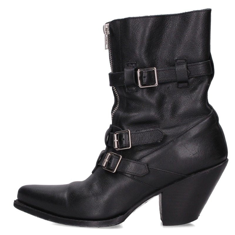 Celine Berlin Center Zip Belt Strap Boots Black