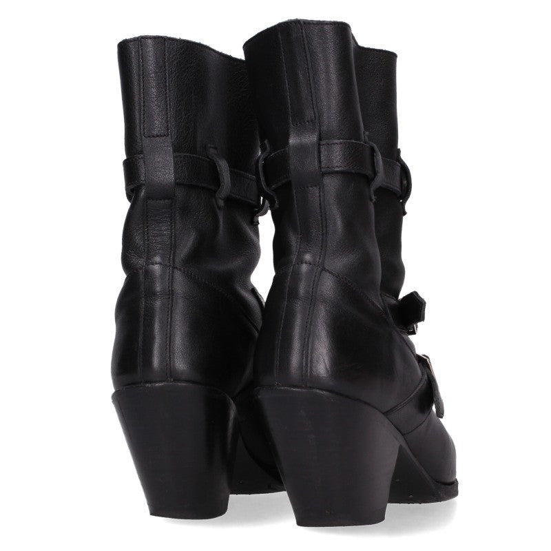 Celine Berlin Center Zip Belt Strap Boots Black