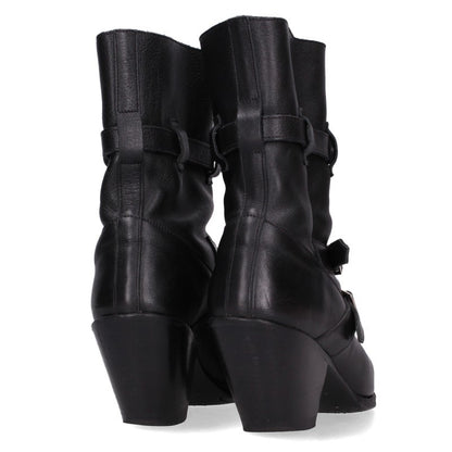 Celine Berlin Center Zip Belt Strap Boots Black