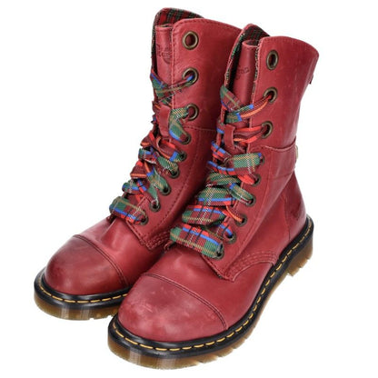 Dr.Martens Red 9-Hole Lined Check Leather Boots Size 7