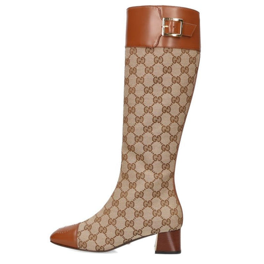 GUCCI GG Pattern Side Zip Long Boots Beige Size 34.5