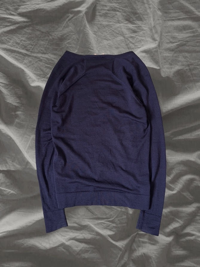 BALENCIAGA AW12 Wool Silk Panel Knit Cardigan Navy Size XS