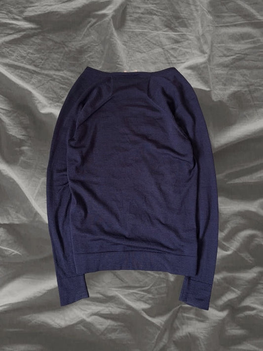 BALENCIAGA AW12 Wool Silk Panel Knit Cardigan Navy Size XS