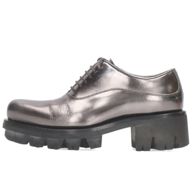 Prada Metallic Leather Lace-up Silver Black Sneakers Size 35