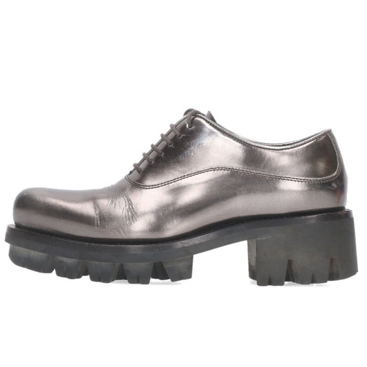 Prada Metallic Leather Lace-up Silver Black Sneakers Size 35