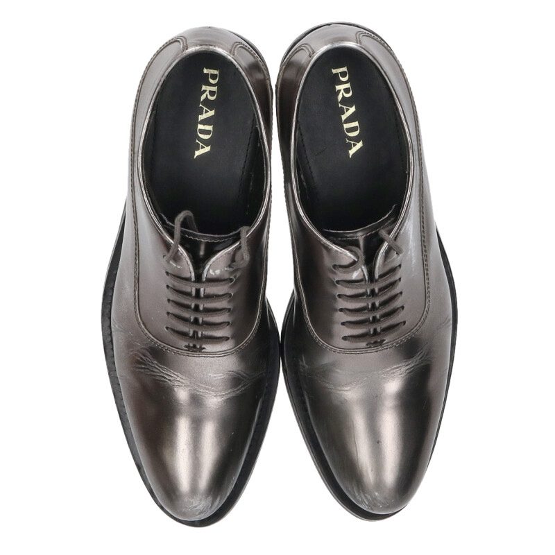 Prada Metallic Leather Lace-up Silver Black Sneakers Size 35
