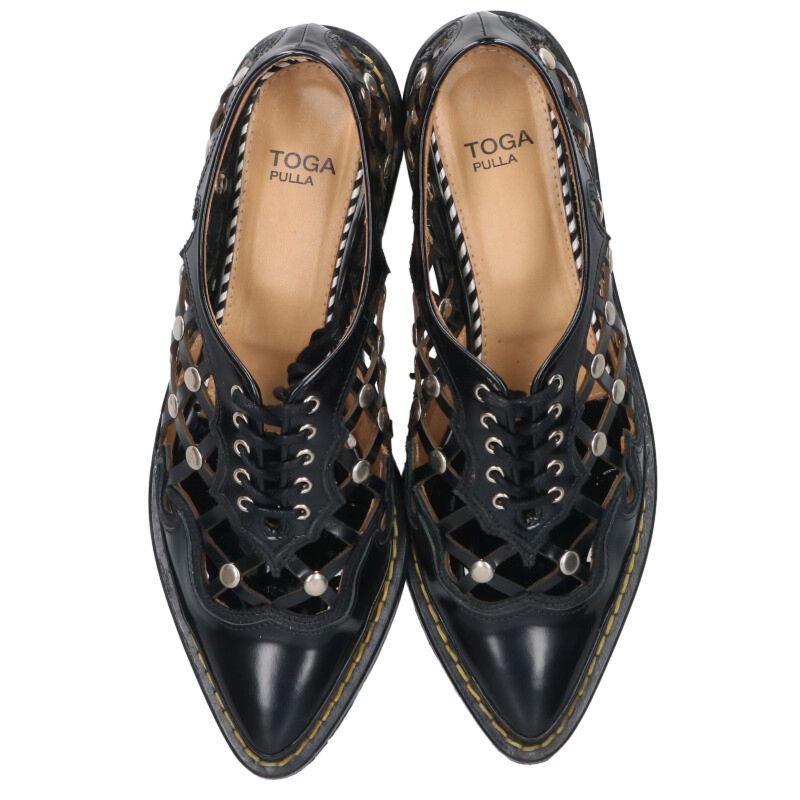 Toga Pulla Black Cutout Leather Pointed Toe Sneakers Size 37
