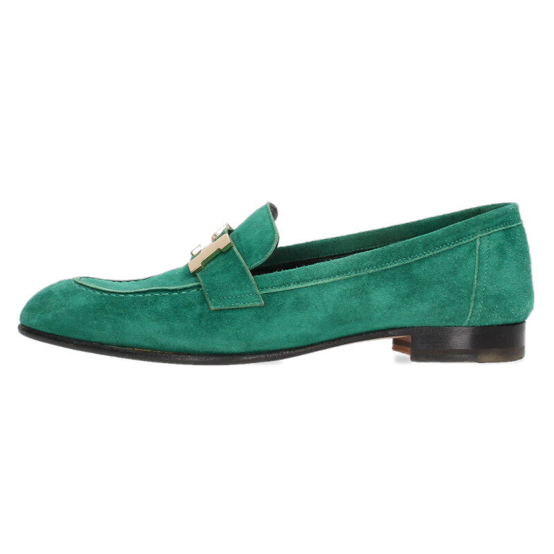 Hermes H Buckle Suede Loafer Green Gold Size 35.5