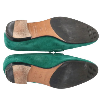 Hermes H Buckle Suede Loafer Green Gold Size 35.5