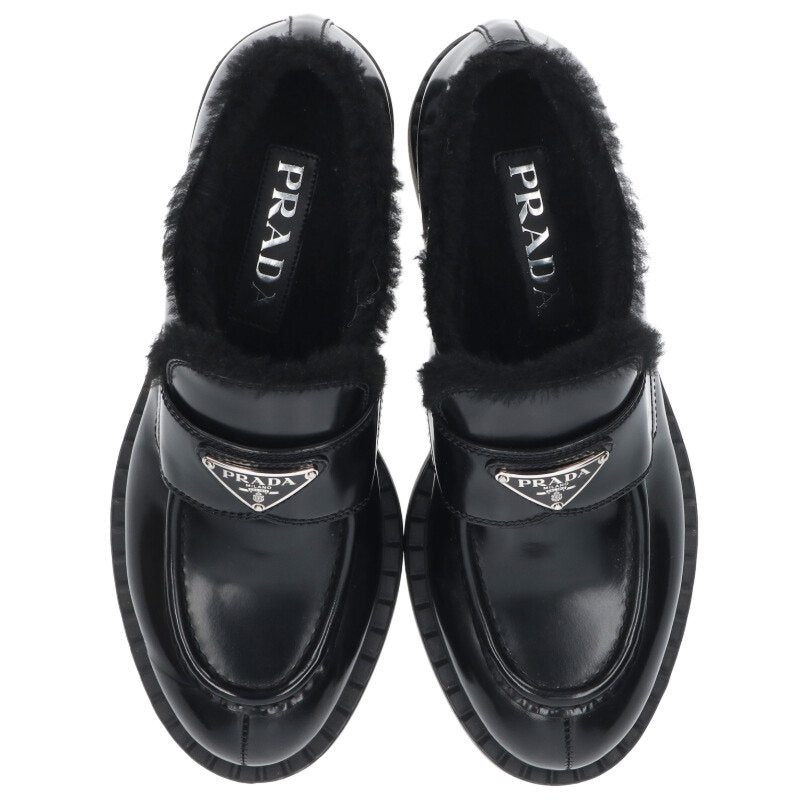 Prada Triangle Logo Plate Brushed Leather Loafer Size 37