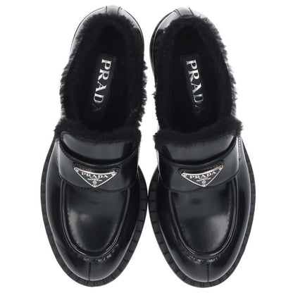 Prada Triangle Logo Plate Brushed Leather Loafer Size 37