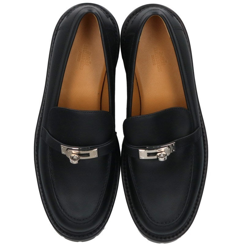 Hermes Icon Kelly Buckle Leather Loafers Black Size 39
