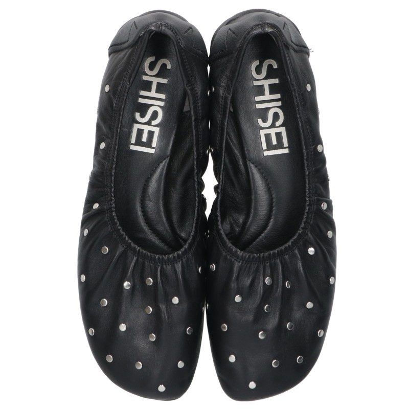 Cisei Studded Gathered Black/Silver Ballet Flats Size 37