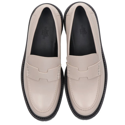 Hermes Clemence Leather Moccasin Loafers Beige Size 38