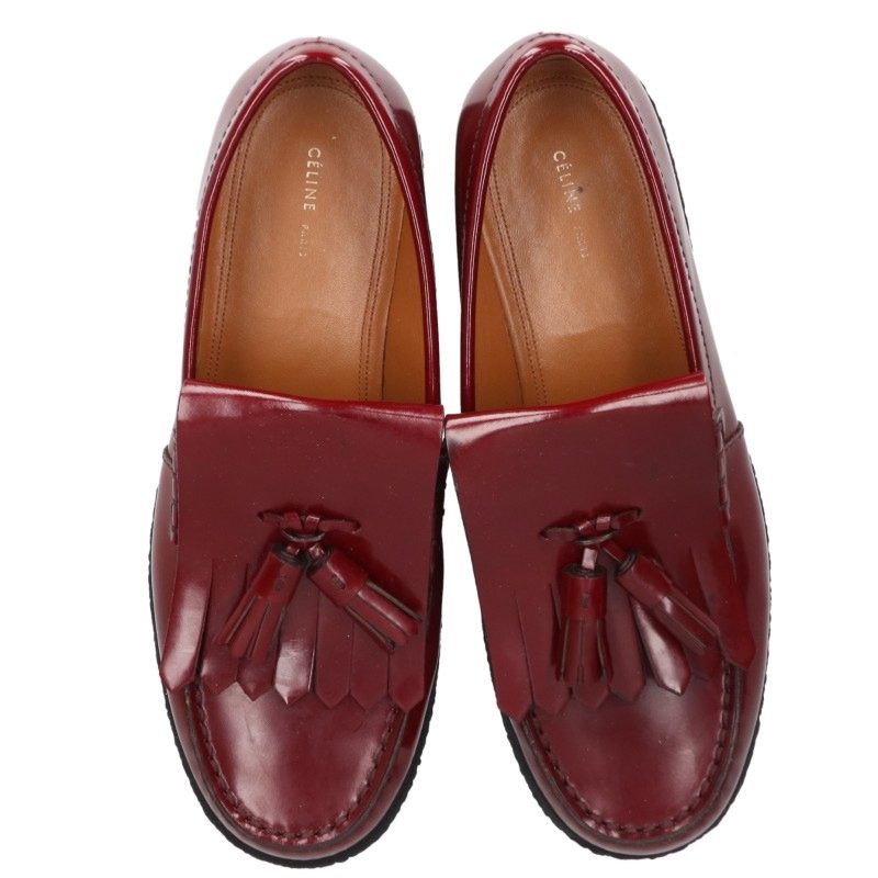 CELINE Rubber Sole Tassel Loafers Bordeaux Red Size 39