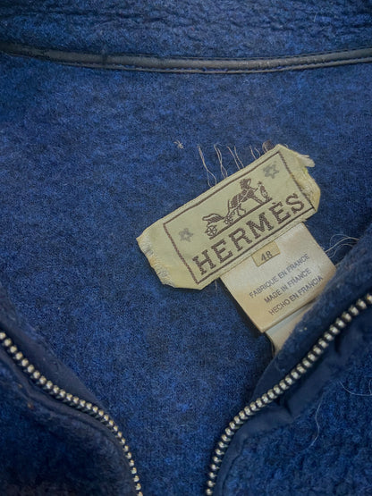Vintage 90's HERMES Blue Zip Fleece Jacket Size 48