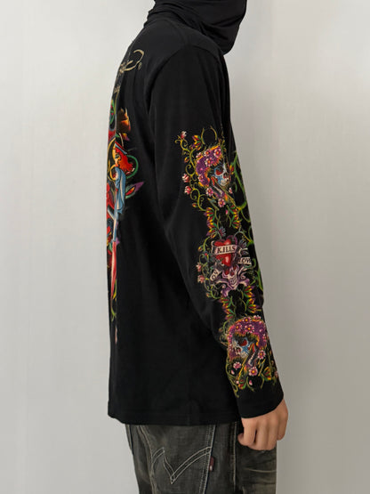 Ed Hardy Skull Black Long Sleeve Tee Size M