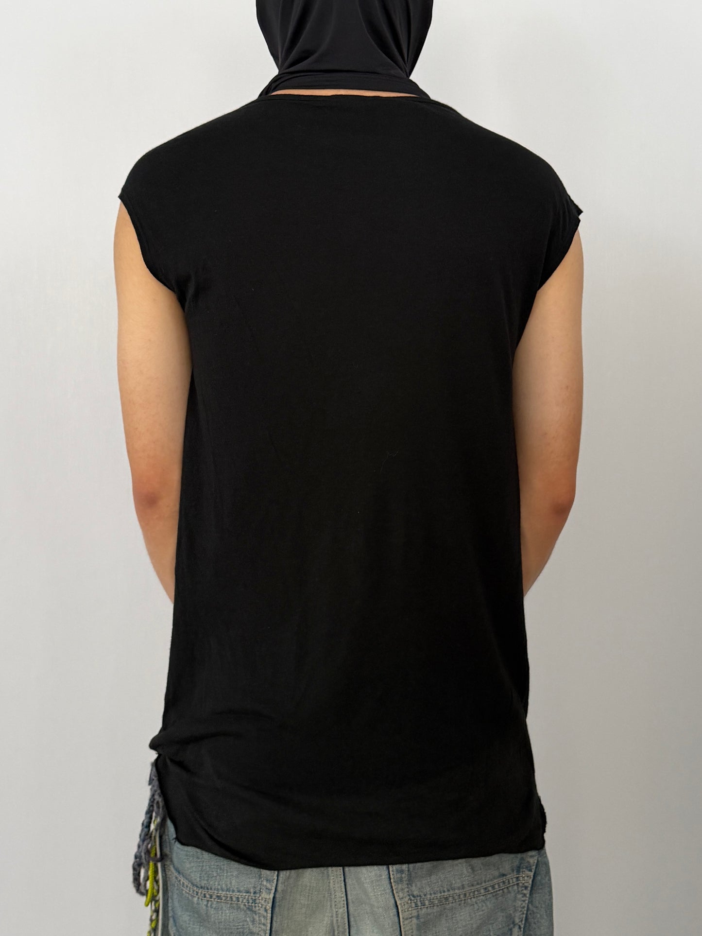 Helmut Lang Black Cotton Rayon Asymmetric Tank Top Size P